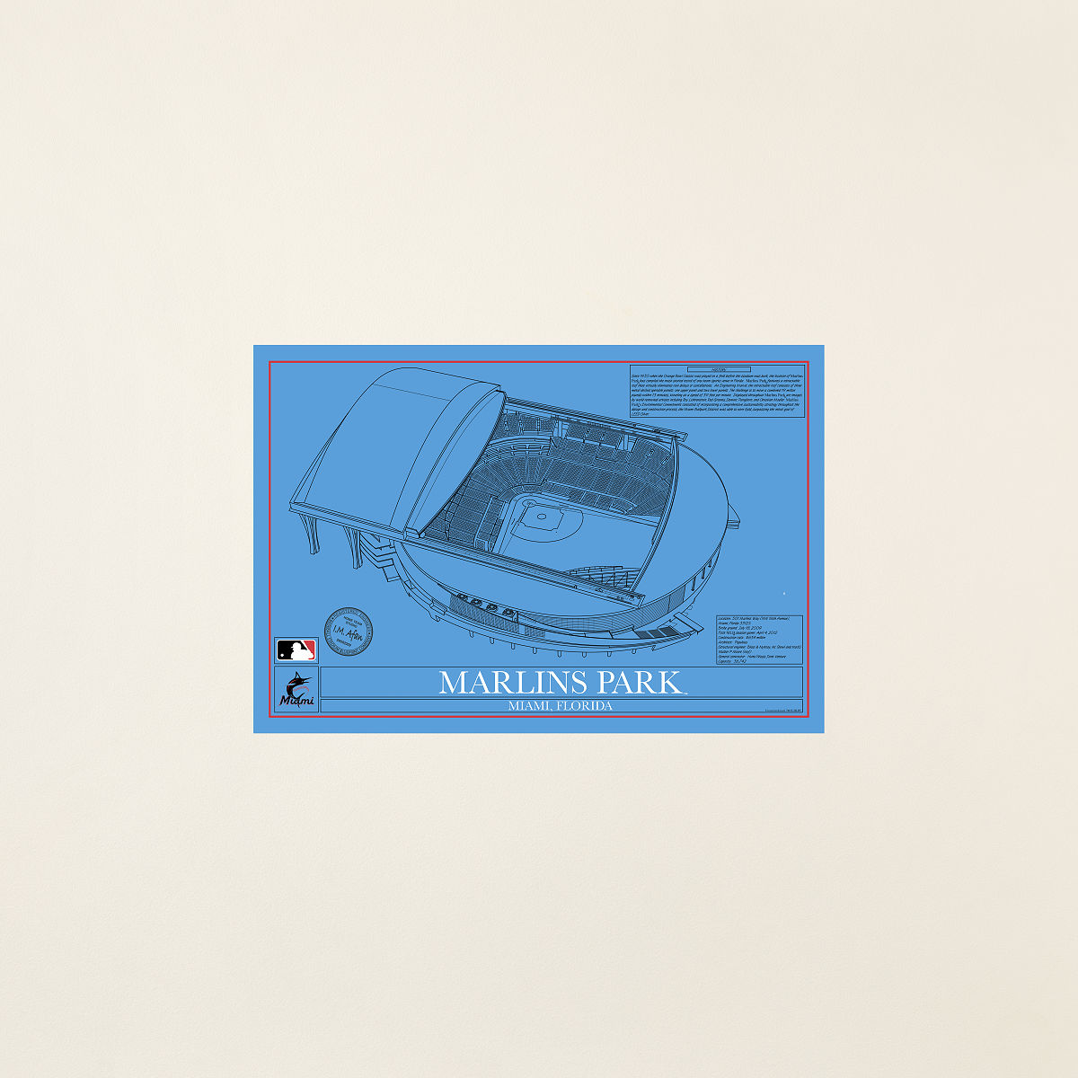 MLB Stadium Blueprints - Team Colors - Miami Marlins - Unframed