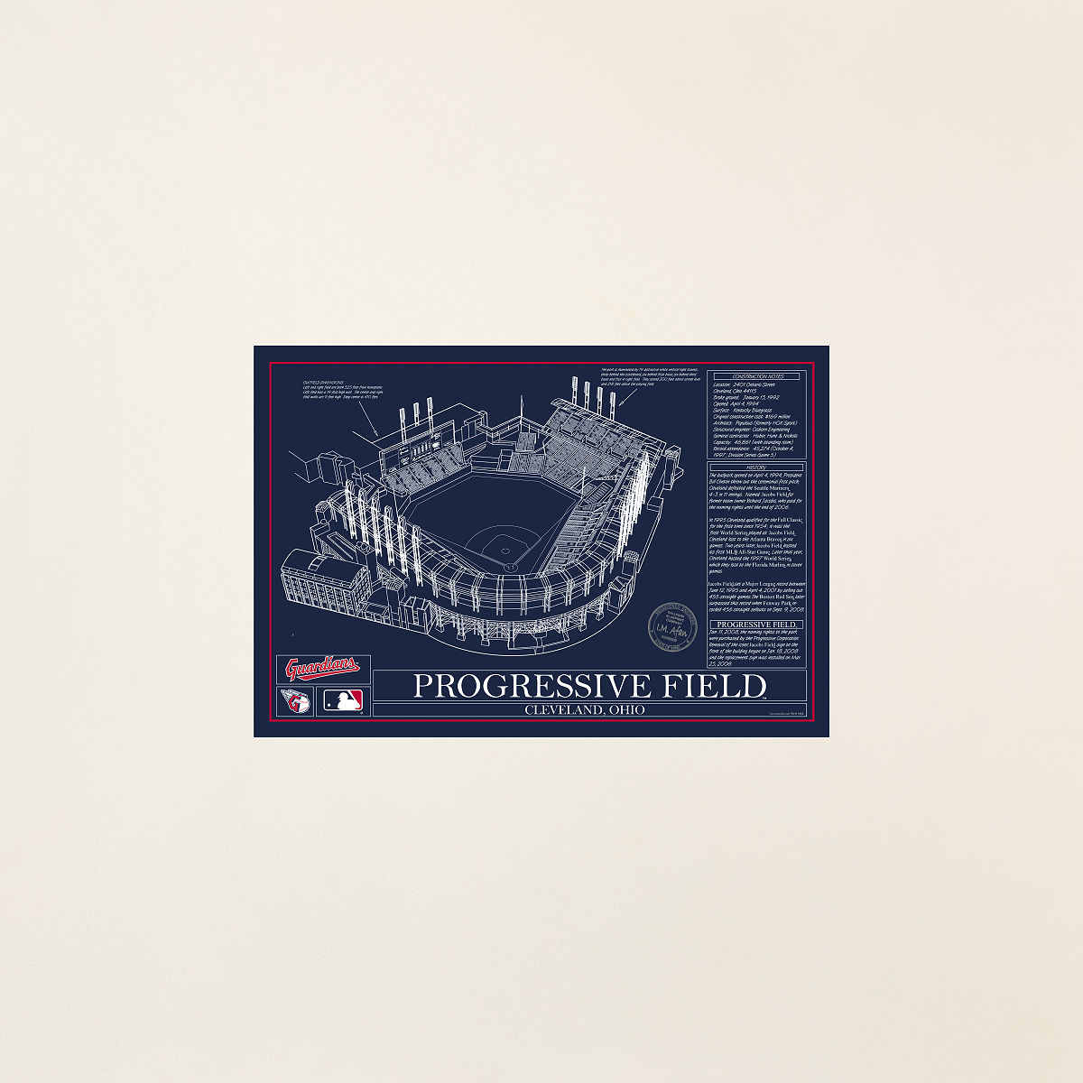 MLB Stadium Blueprints - Team Colors - Cleveland Guardians - Unframed