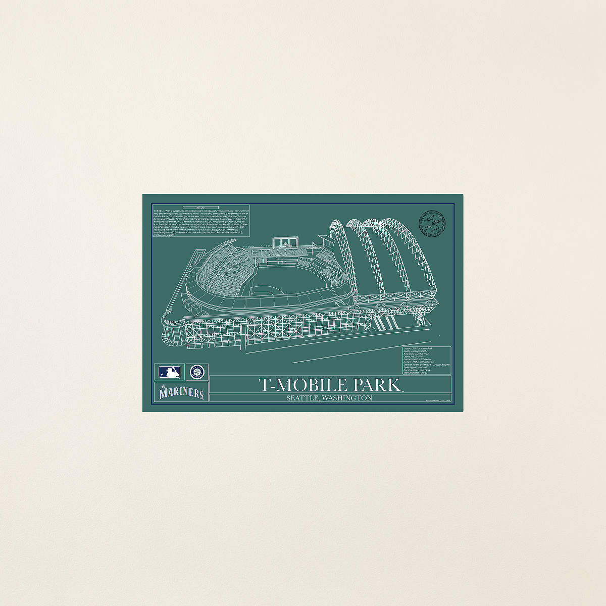 MLB Stadium Blueprints - Team Colors - Seattle Mariners - Unframed