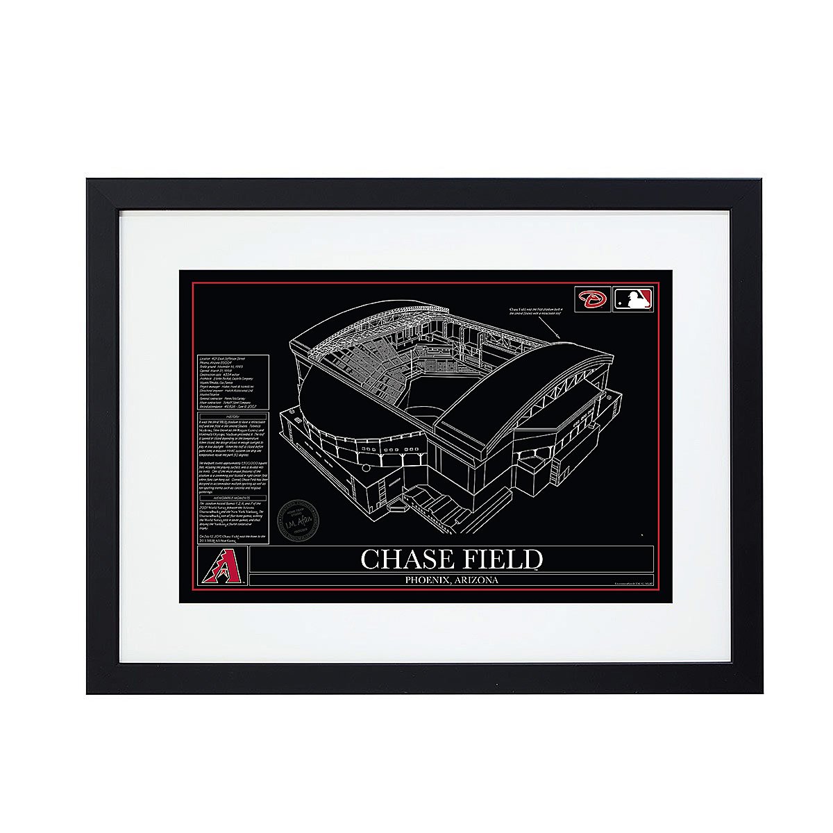 Large MLB Stadium Blueprints - Team Colors - Arizona Diamondbacks - Framed