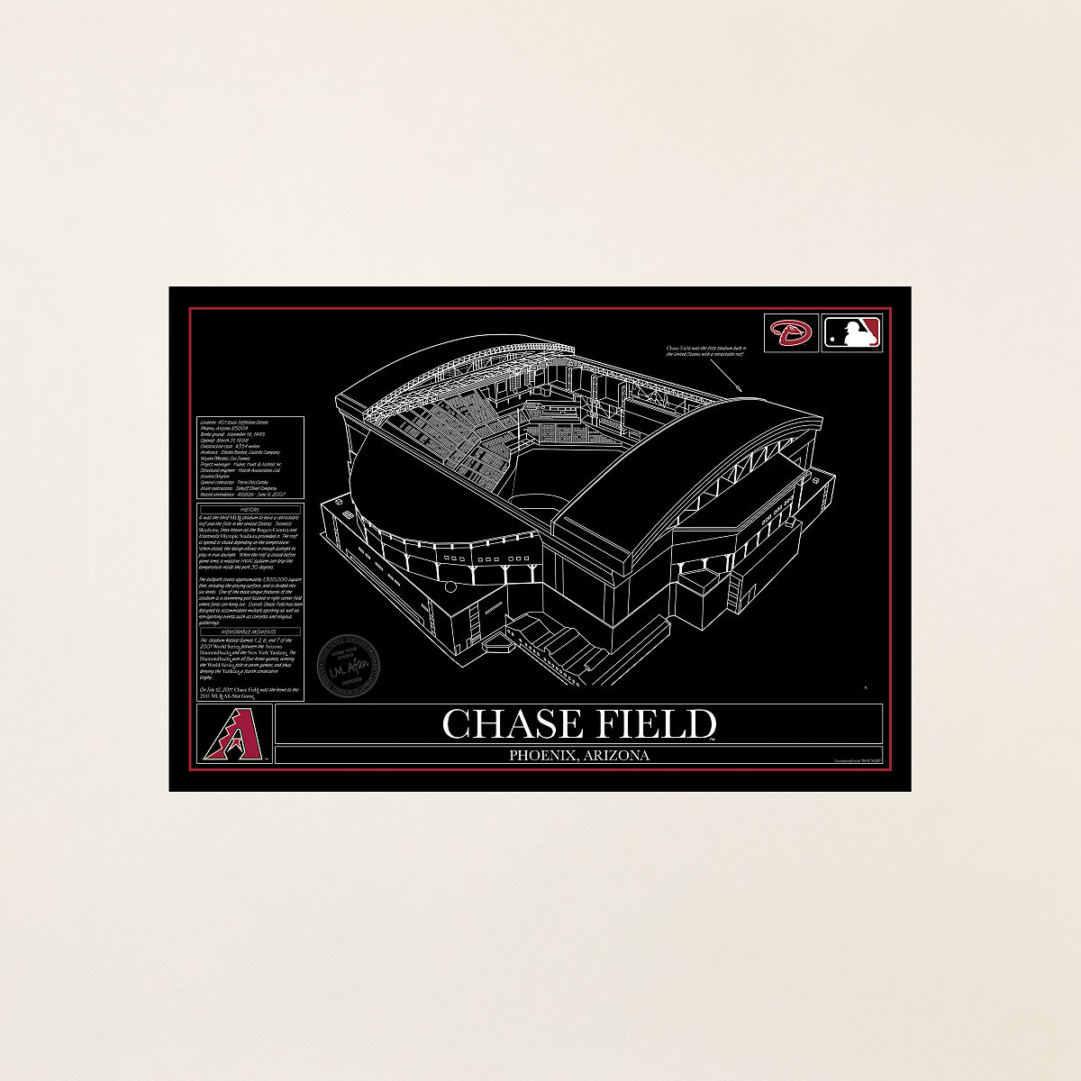 Large MLB Stadium Blueprints - Team Colors - Arizona Diamondbacks - Unframed