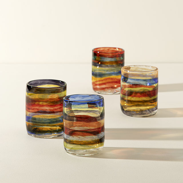 Retro Rainbow Decanter & Glasses Handmade Barware; Unique Hostess