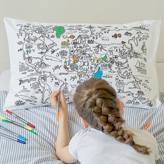 world map pillowcase colour and learn