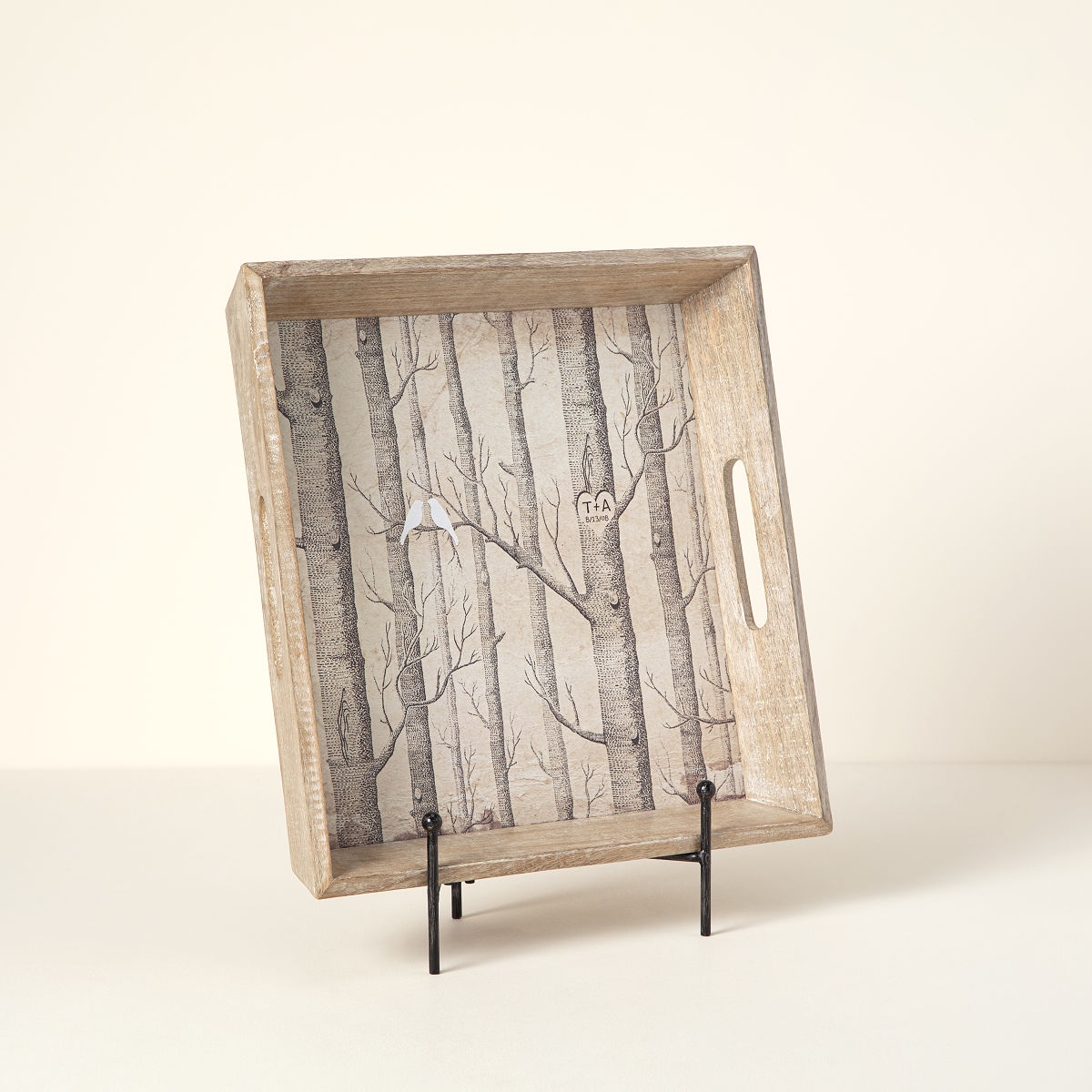 Anniversary Serving Tray - Natural Wood with Stand