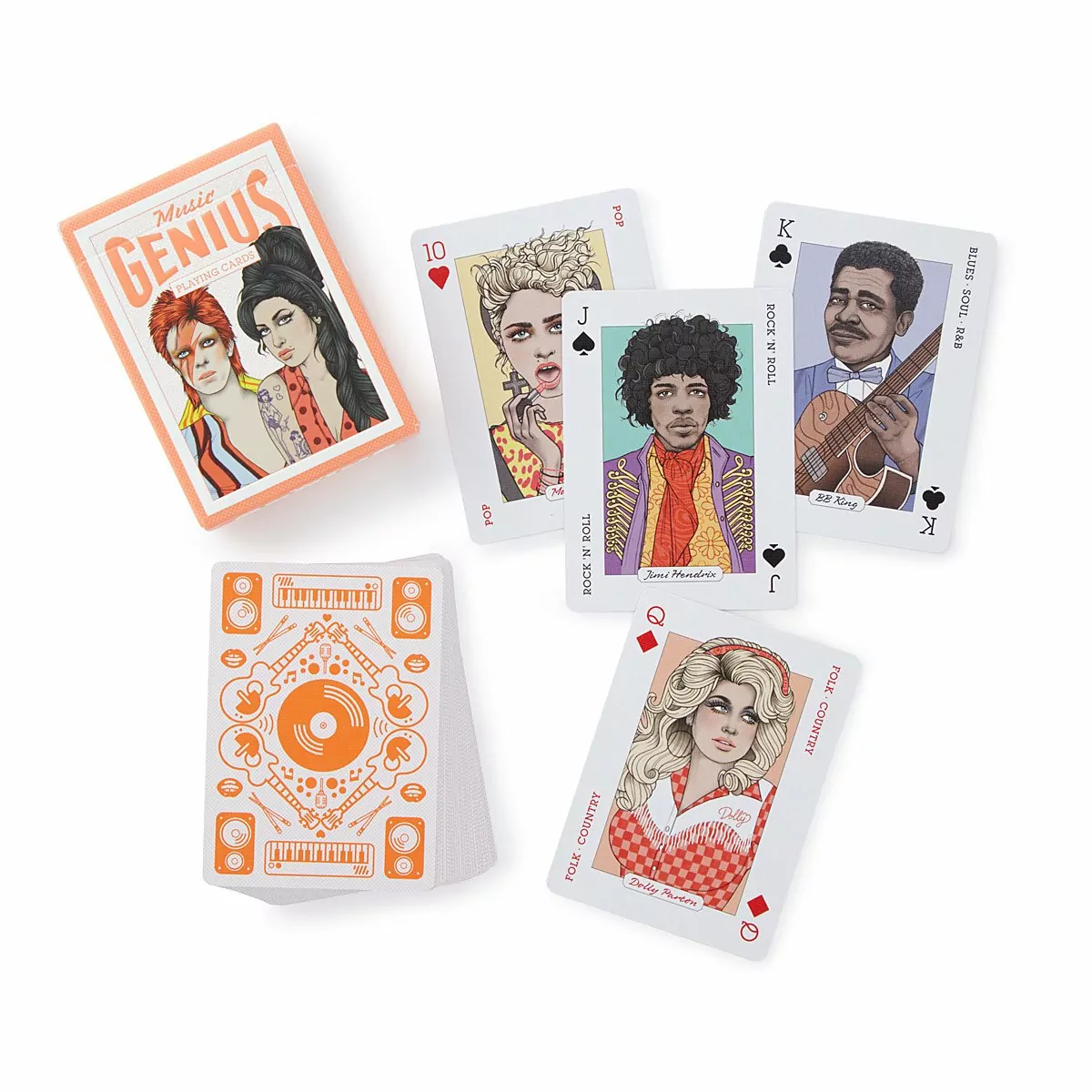 Music Playing Cards featuring illustrated portraits of famous musicians