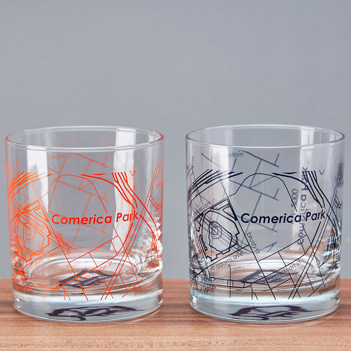 MLB Ballpark Map Glasses - Set of 2 - Detroit Tigers