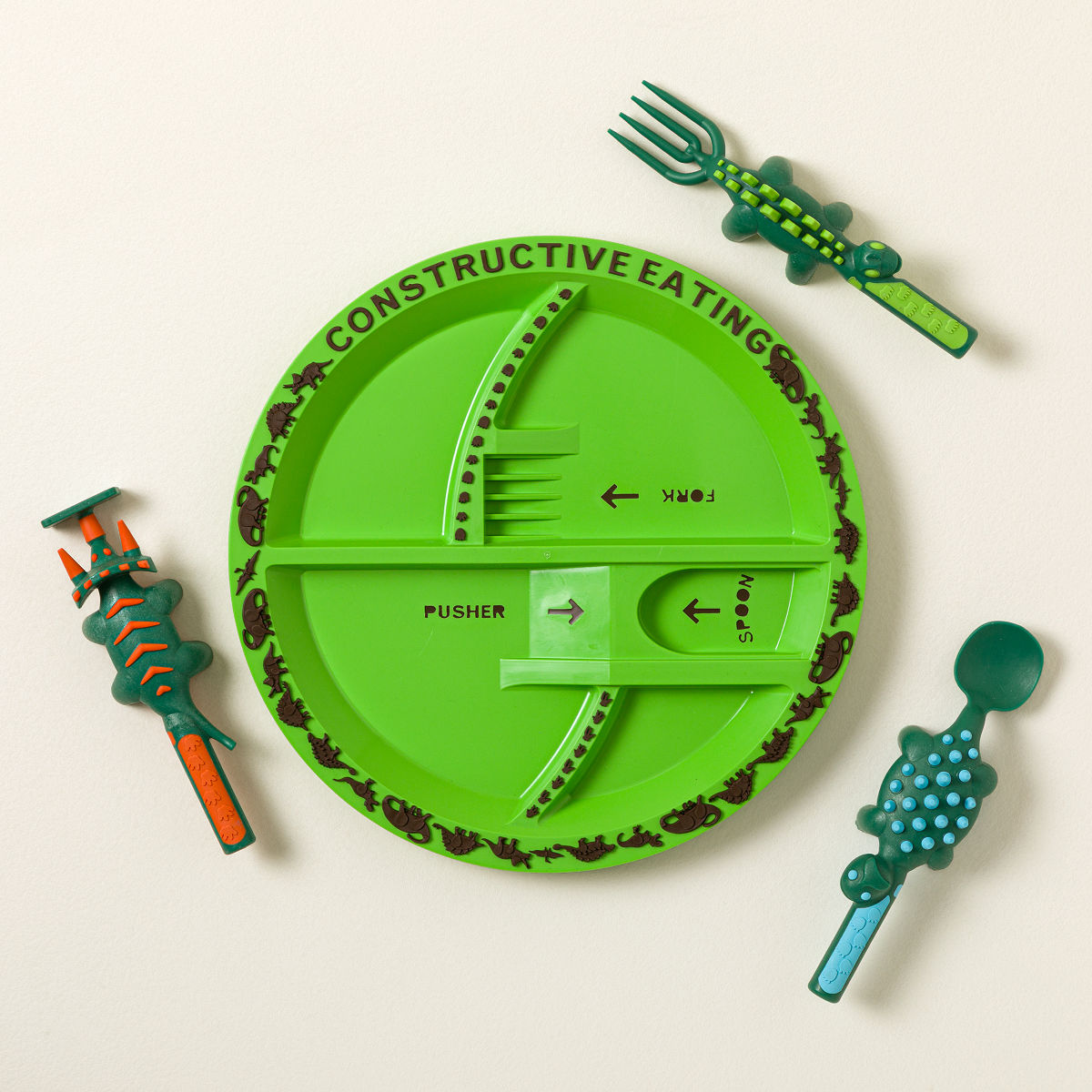 Dinosaur Plate and Utensils - Green Dino Plate and Utensils