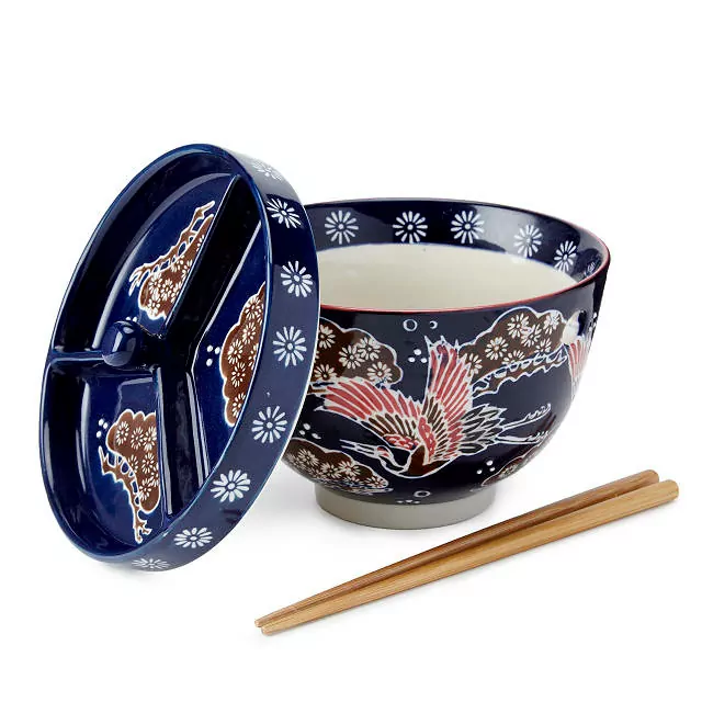Pho Noodle Bowl w/Chopsticks, Dark Blue