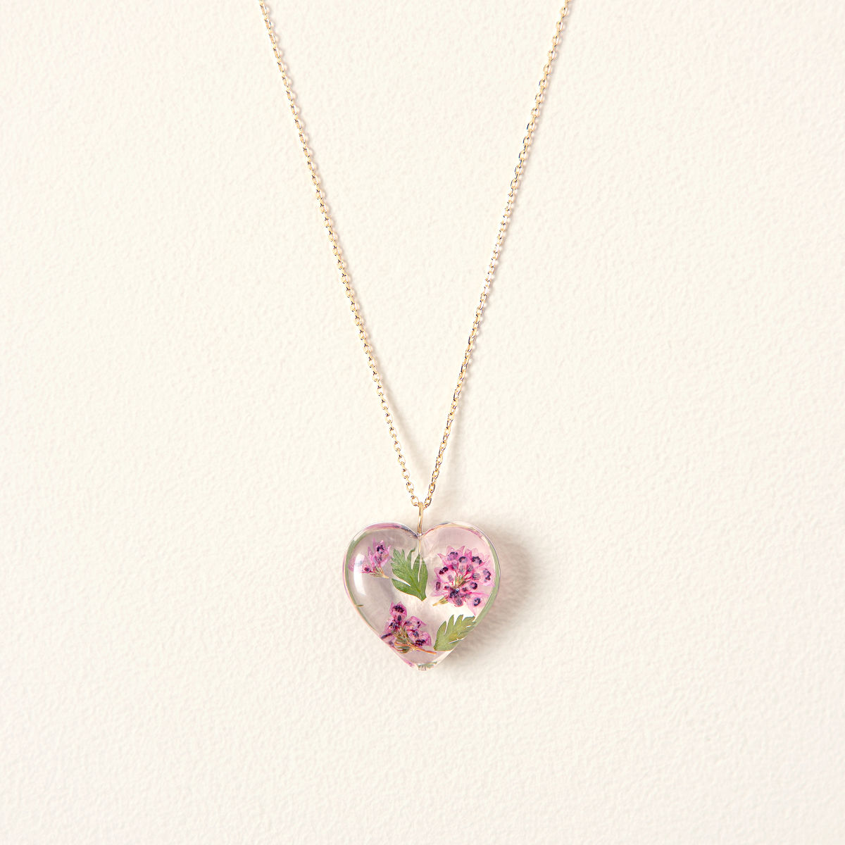 Birth Month Flower Heart Necklace - October Cosmos (Pink A Boo Camellia)