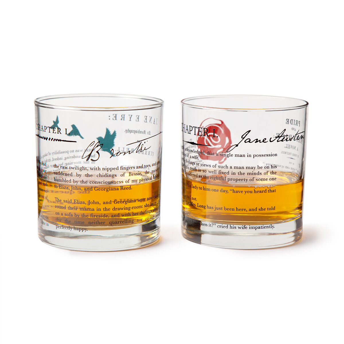 Female Literature Rocks Glasses Set of 2 Whiskey Glasses, Drinking