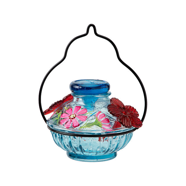 Hand Painted Double Hummingbird Feeder Blown Glass Hummingbird Feeder