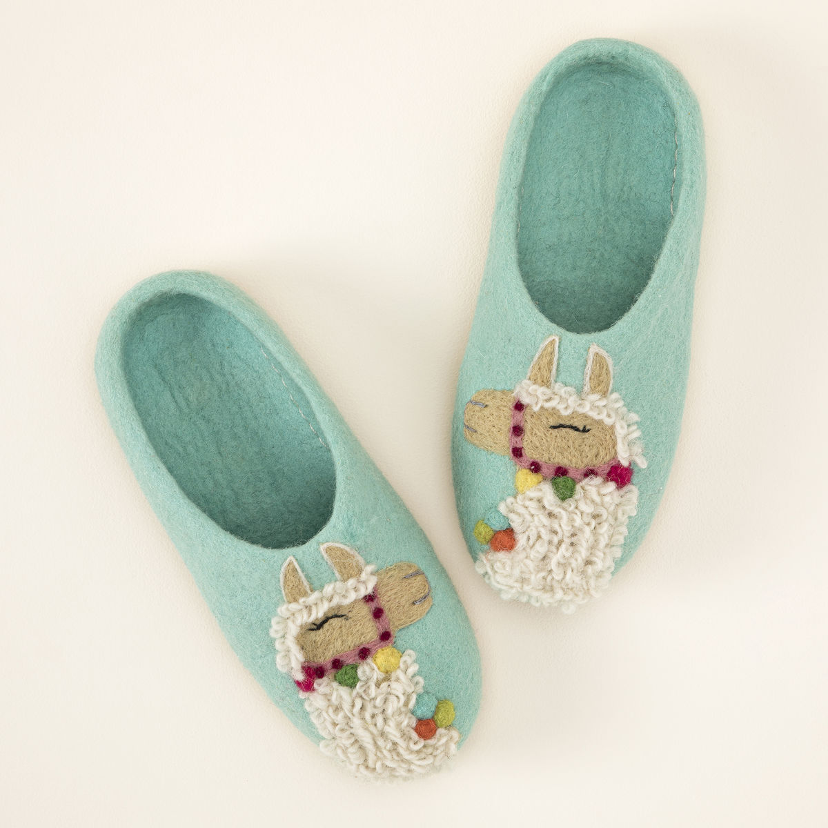 Handmade Llama Slippers - Turquoise - Size Extra Large (9.5-10)
