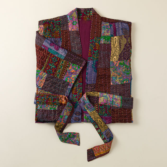 Repurposed Silk Sari Kantha Robe