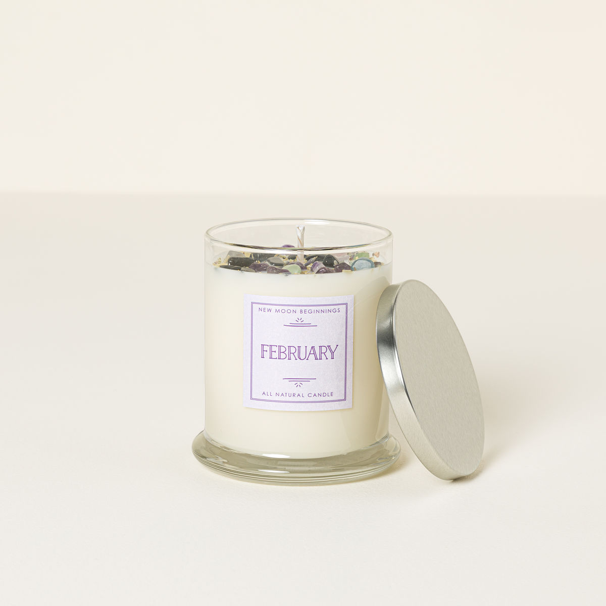Birth Month Gemstone & Flower Candle - February- Amethyst & Violet
