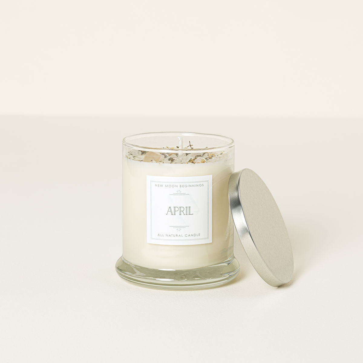 Birth Month Gemstone & Flower Candle - April- Clear Quartz & Daisy