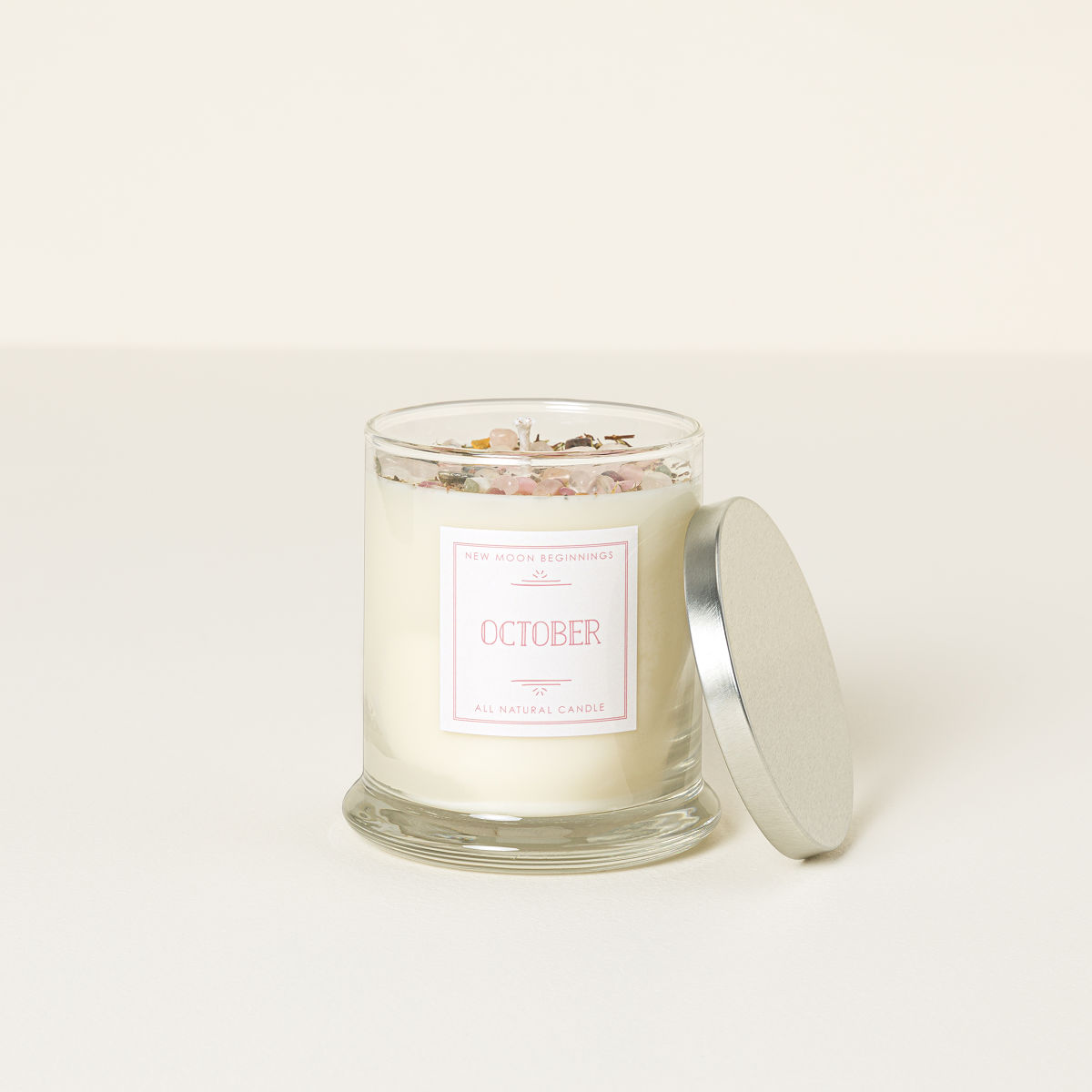 Birth Month Gemstone & Flower Candle - October- Tourmaline, Opal & Marigold