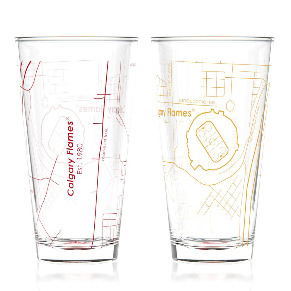 NHL Arena Map Pint Glasses - Set of 2 - Calgary Flames
