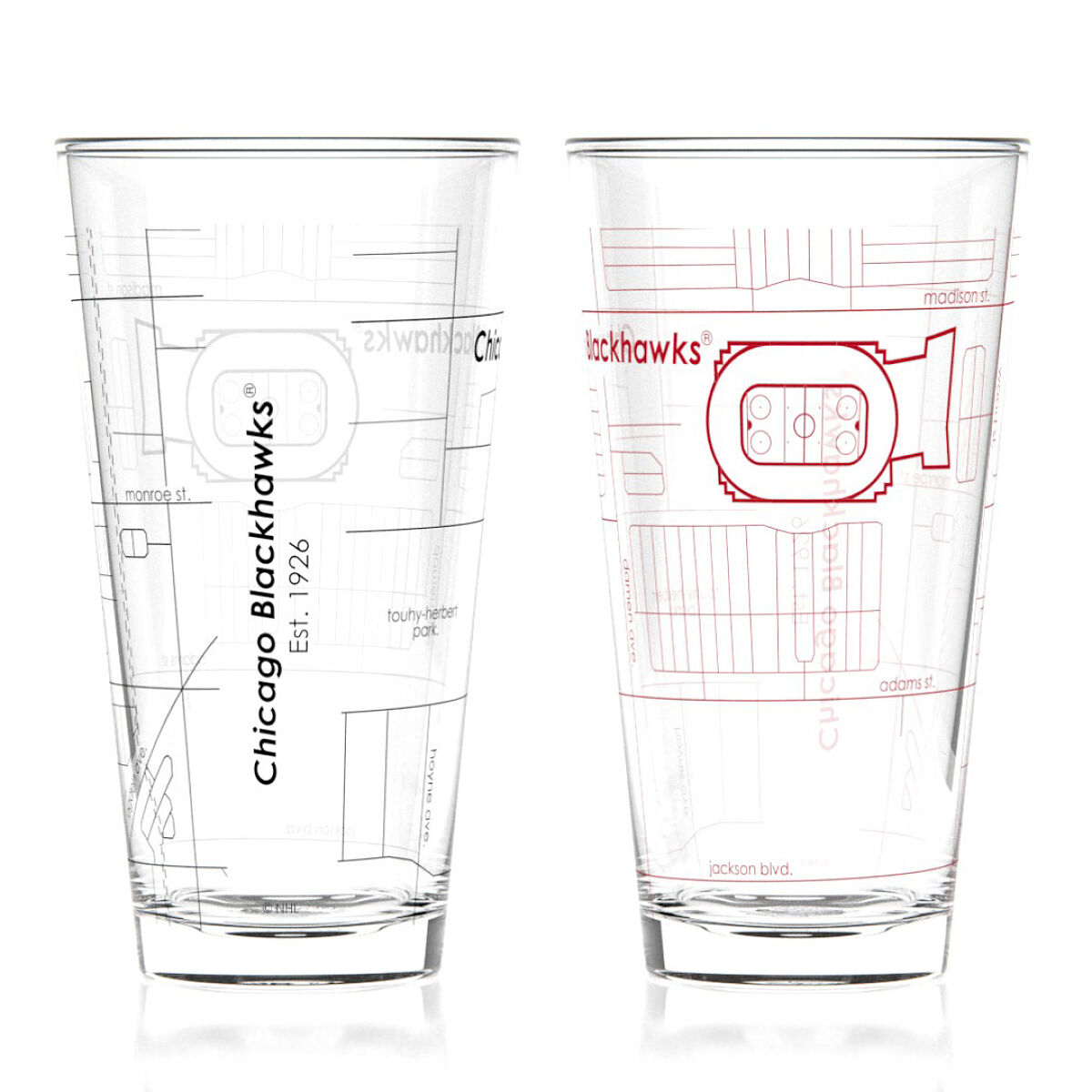 NHL Arena Map Pint Glasses - Set of 2 - Chicago Blackhawks