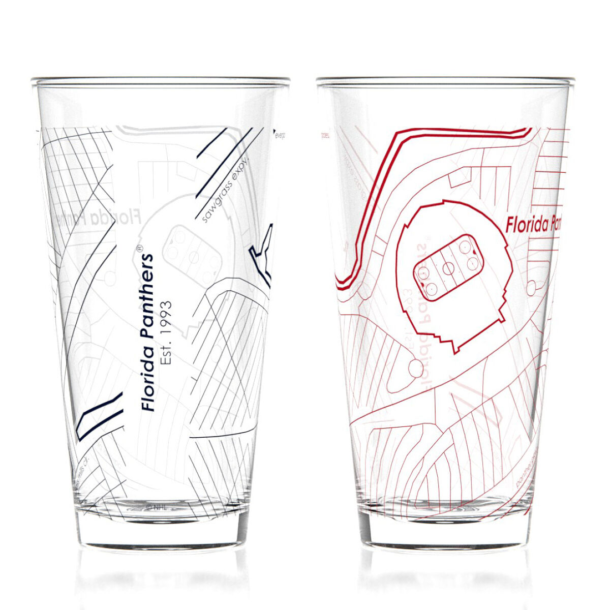 NHL Arena Map Pint Glasses - Set of 2 - Florida Panthers