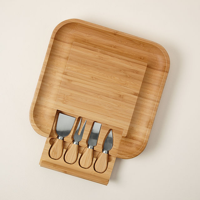 Hidden Compartment Cheese Board w/Knives