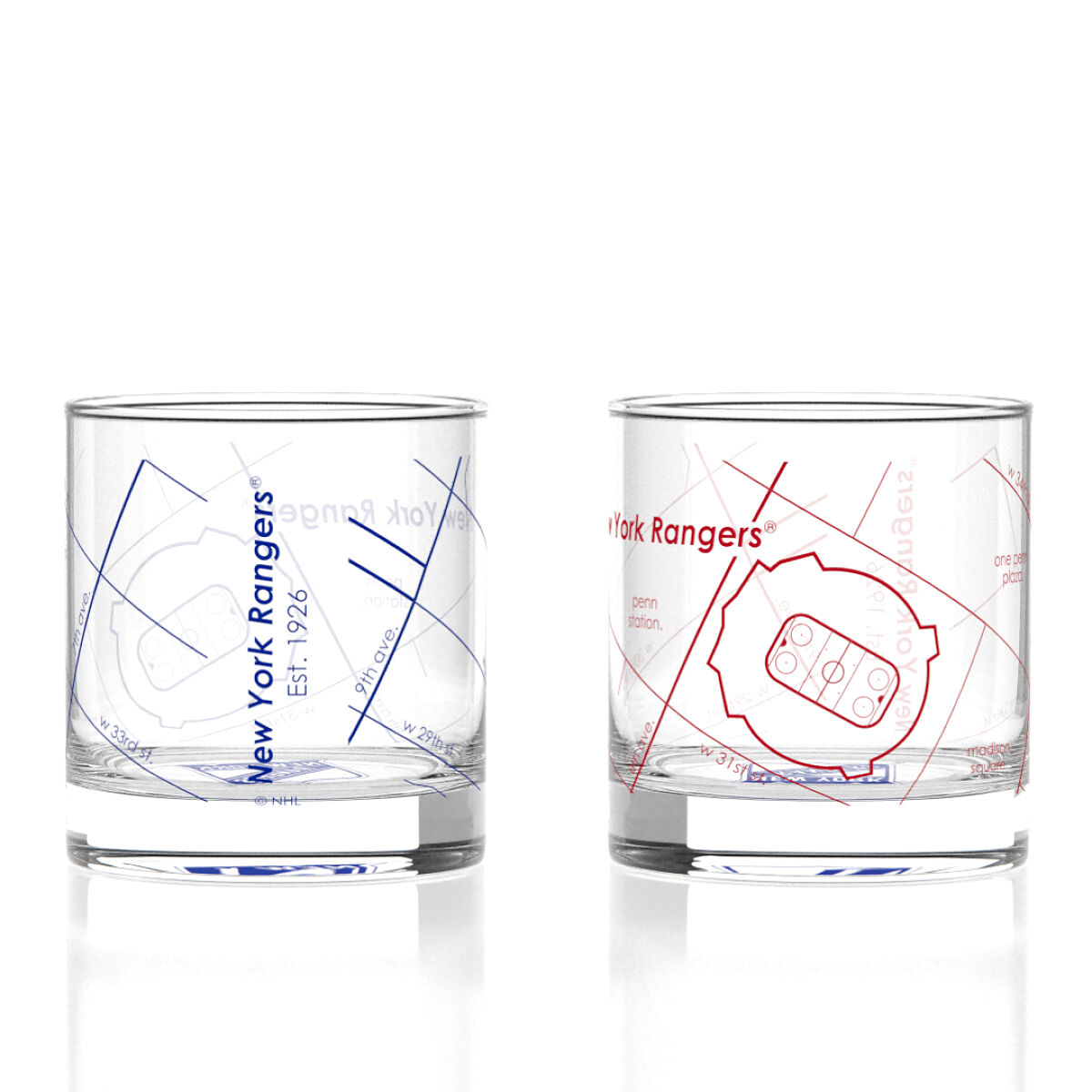 NHL Arena Map Glasses - Set of 2 - New York Rangers