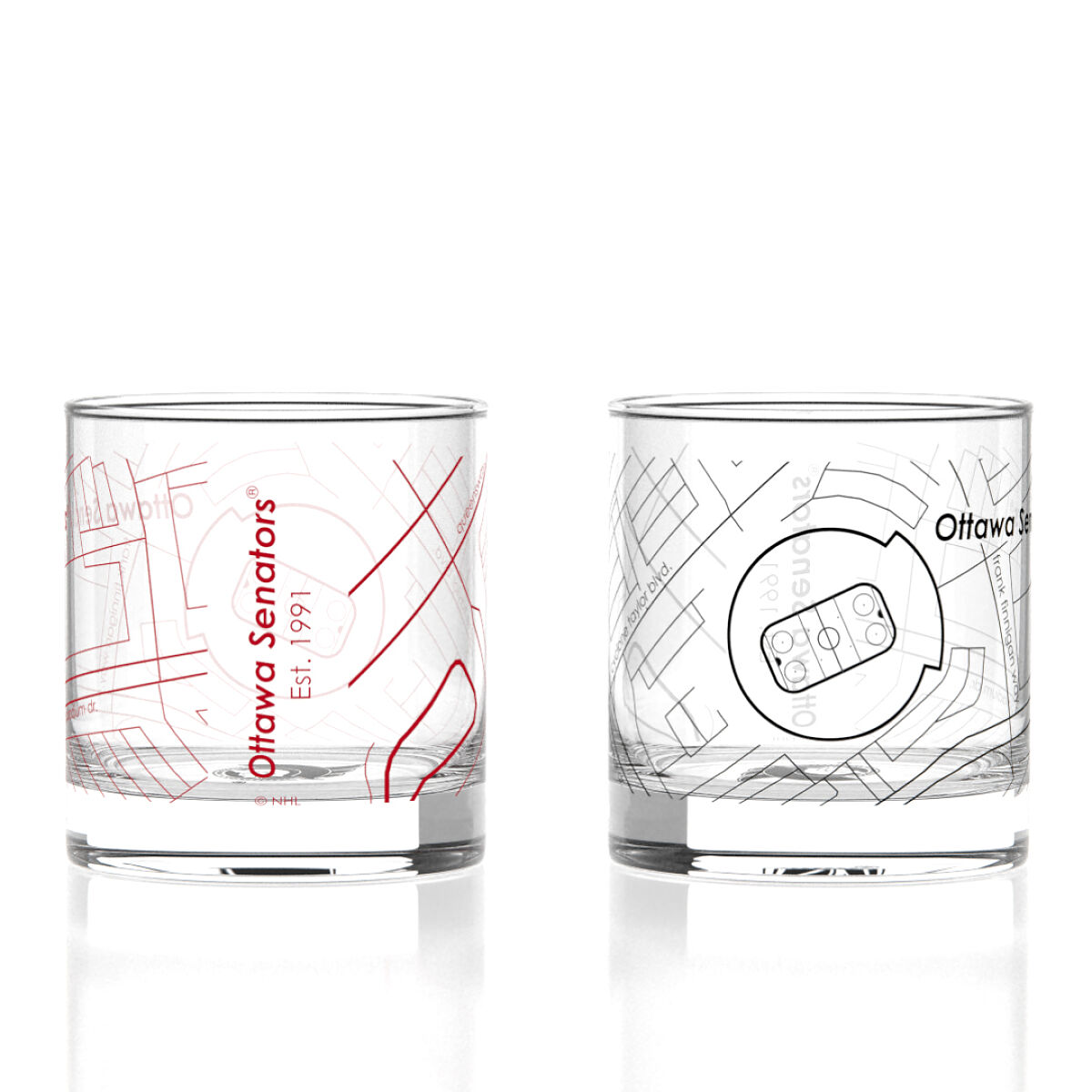 NHL Arena Map Glasses - Set of 2 - Ottawa Senators