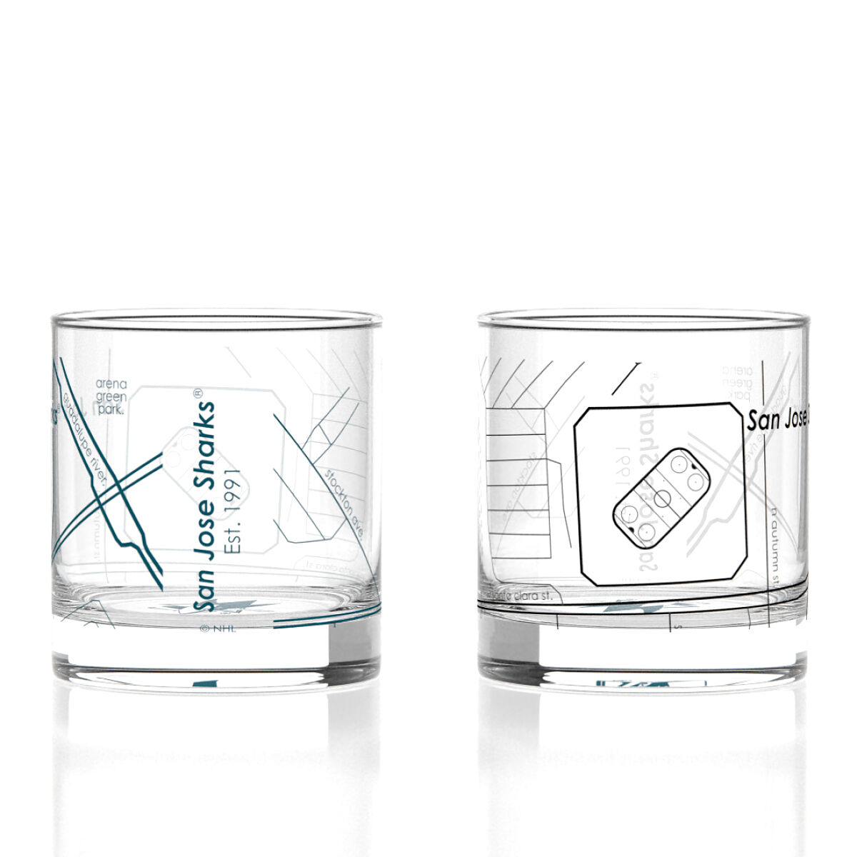 NHL Arena Map Glasses - Set of 2 - San Jose Sharks