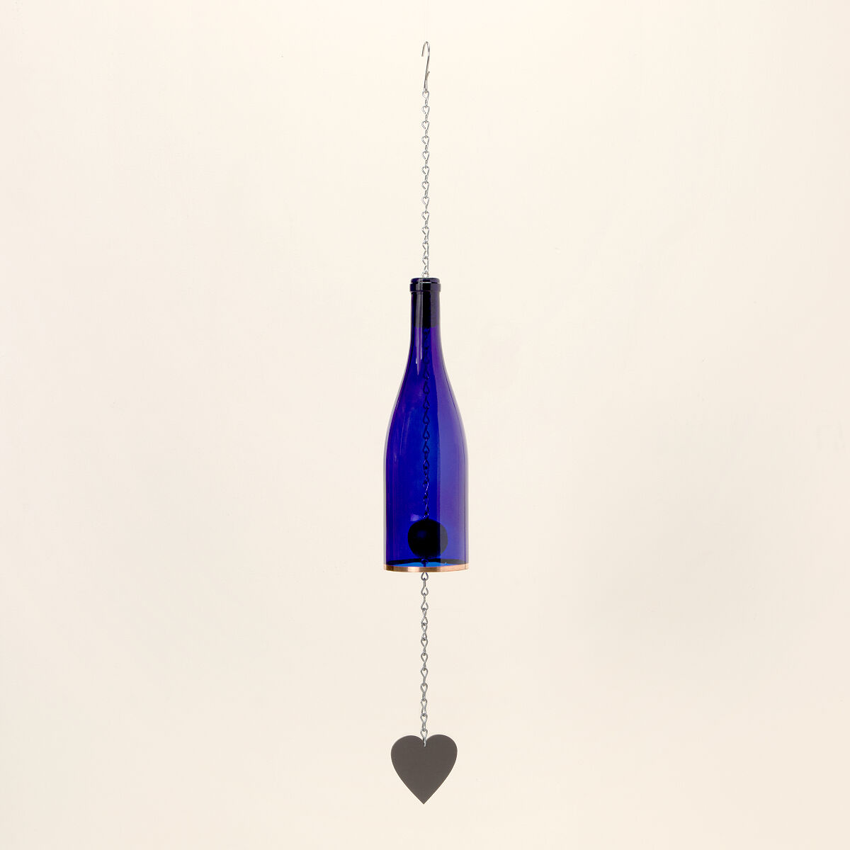 Upcycled Wine Bottle Heart Chime - Blue