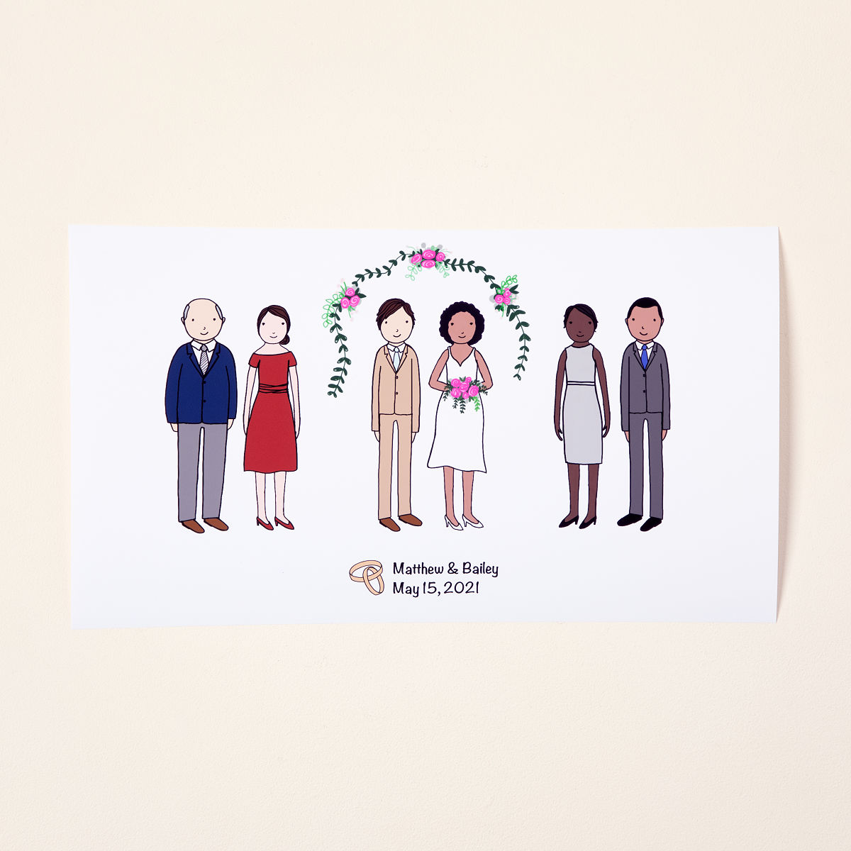 Personalized Wedding Family Portrait - 5-7 Figures, Unframed