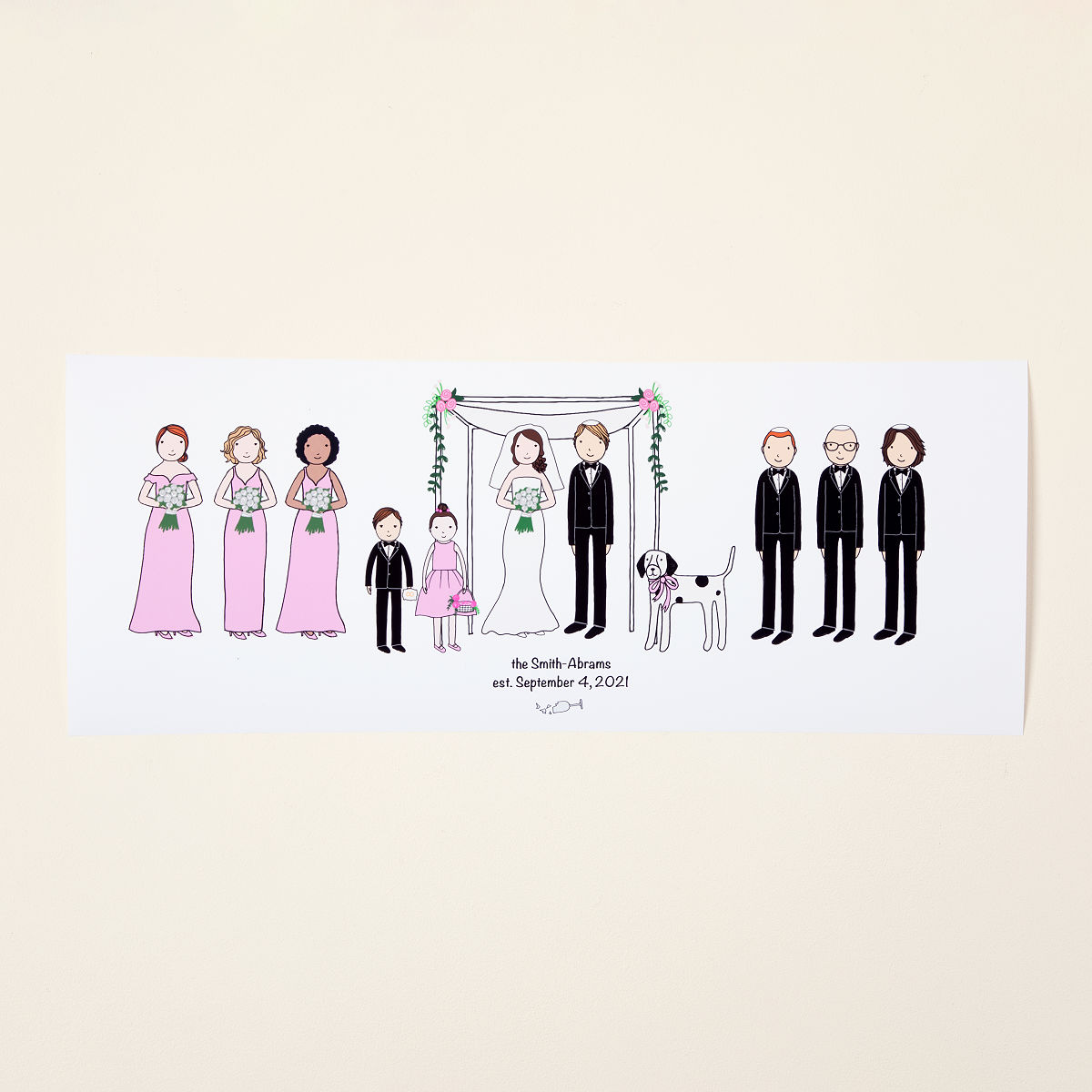 Personalized Wedding Family Portrait - 8-12 Figures - Unframed