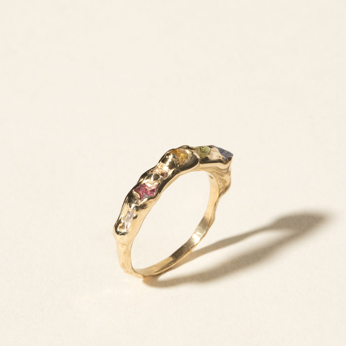 14k Gold Rainbow Gemstone Ring - Size 7