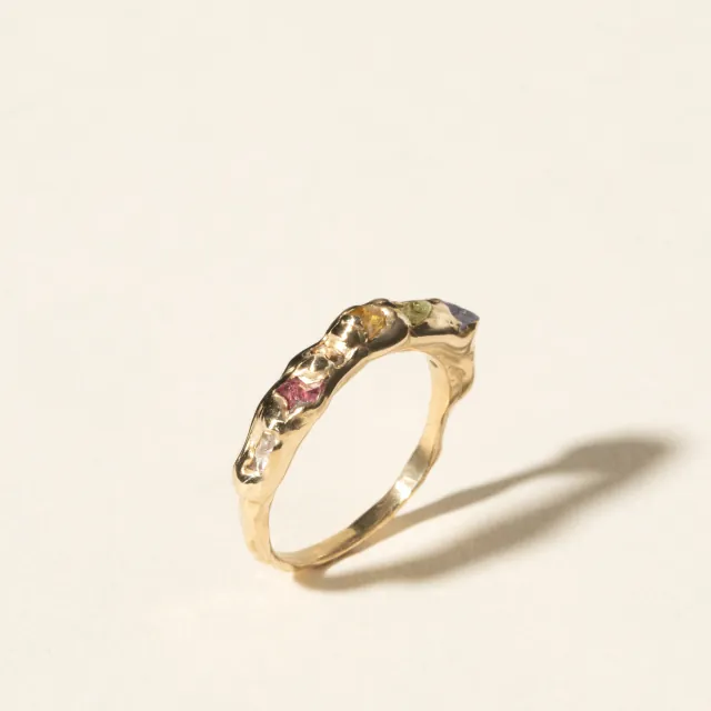 14k Gold Rainbow Gemstone Ring