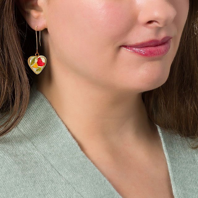 Birth Month Flower Heart Earrings