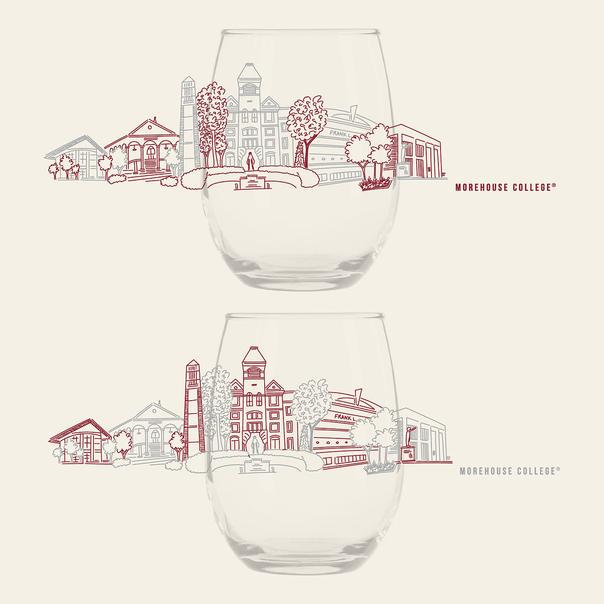 College Cityscape Wine Glasses - Set of 2 - Morehouse College