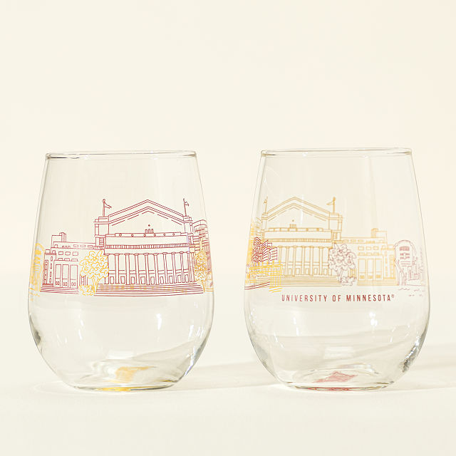 College Cityscape Wine Glasses - Set of 2