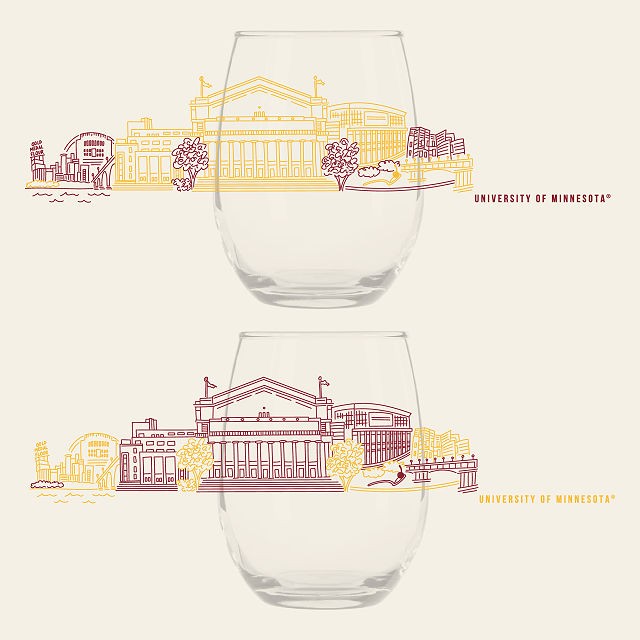 College Cityscape Wine Glasses - Set of 2