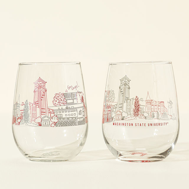 College Cityscape Wine Glasses - Set of 2