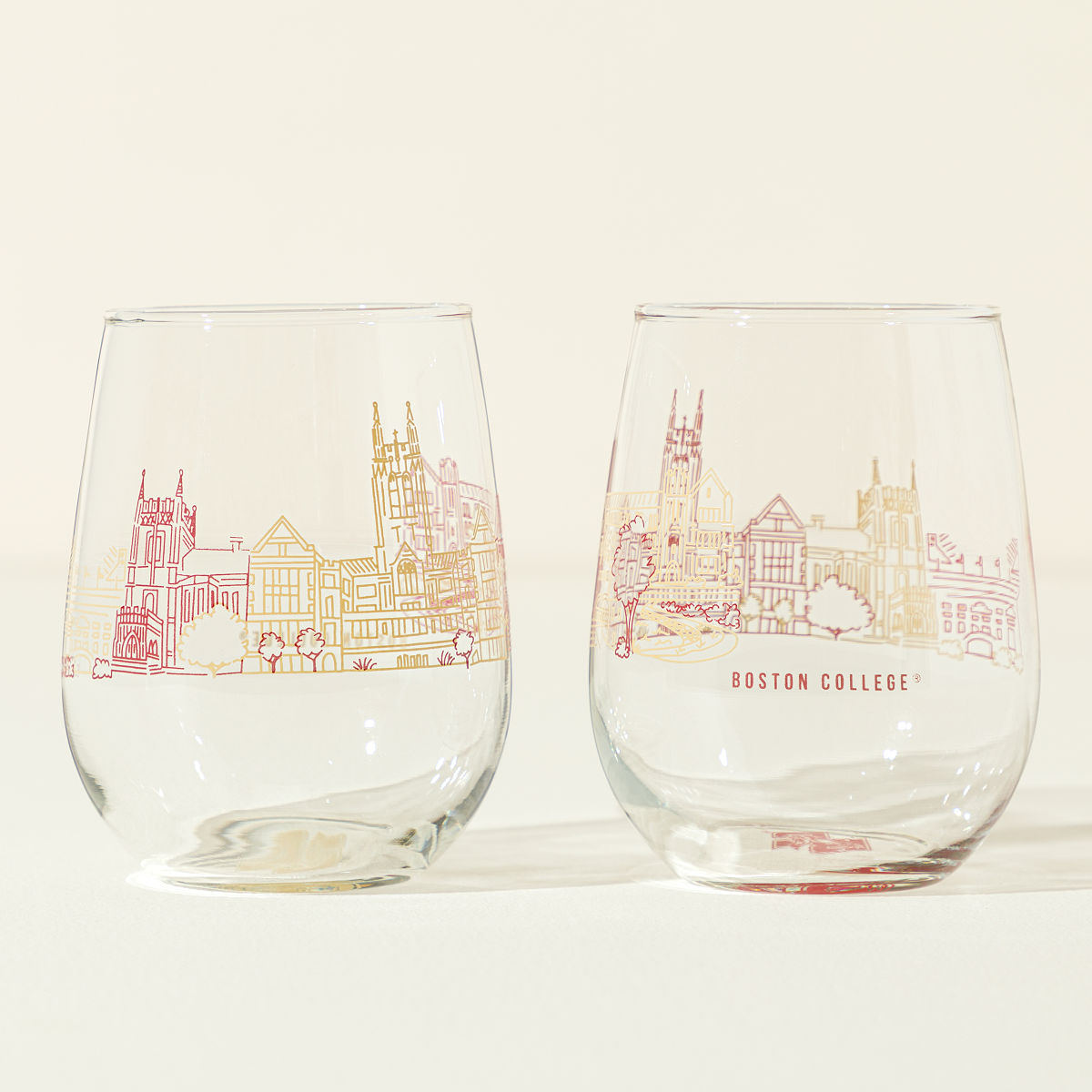 College Cityscape Wine Glasses - Set of 2 - Boston College