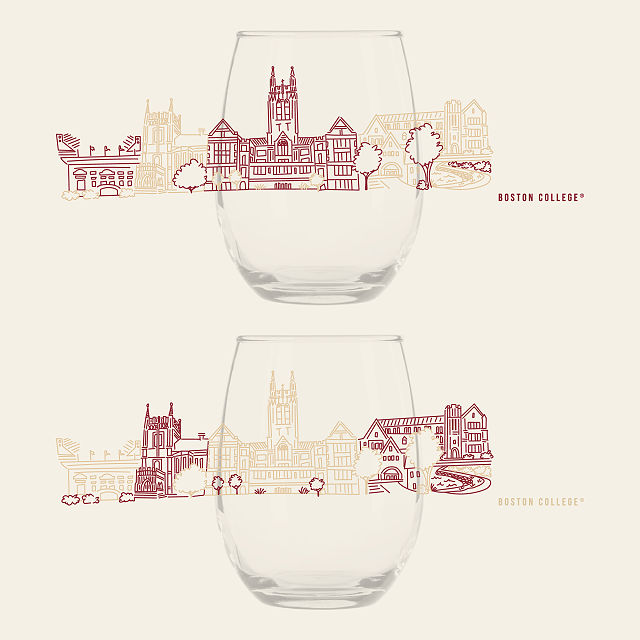 College Cityscape Wine Glasses - Set of 2
