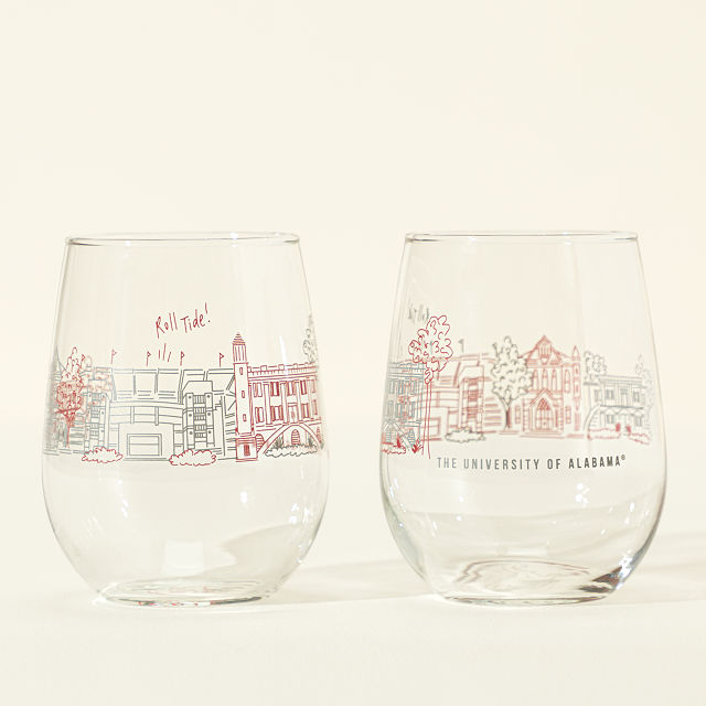 College Cityscape Wine Glasses - Set of 2