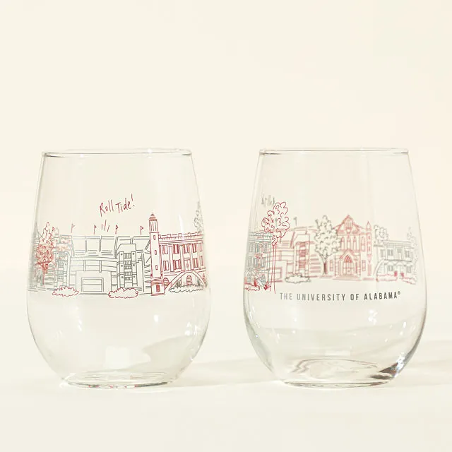 Uncommon Goods | College Cityscape Wine Glasses - Set of 2 | Alumni Gift |  4.7-Star Rated