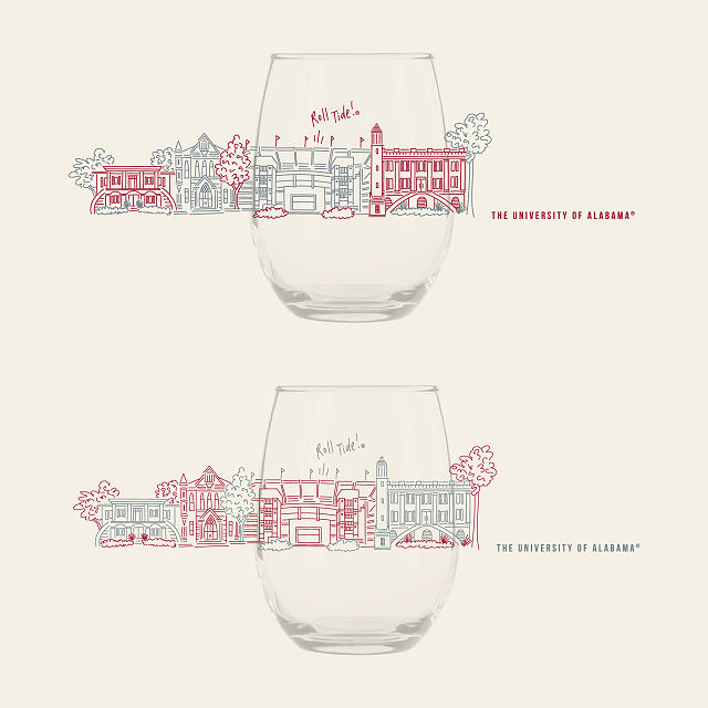 College Cityscape Wine Glasses - Set of 2