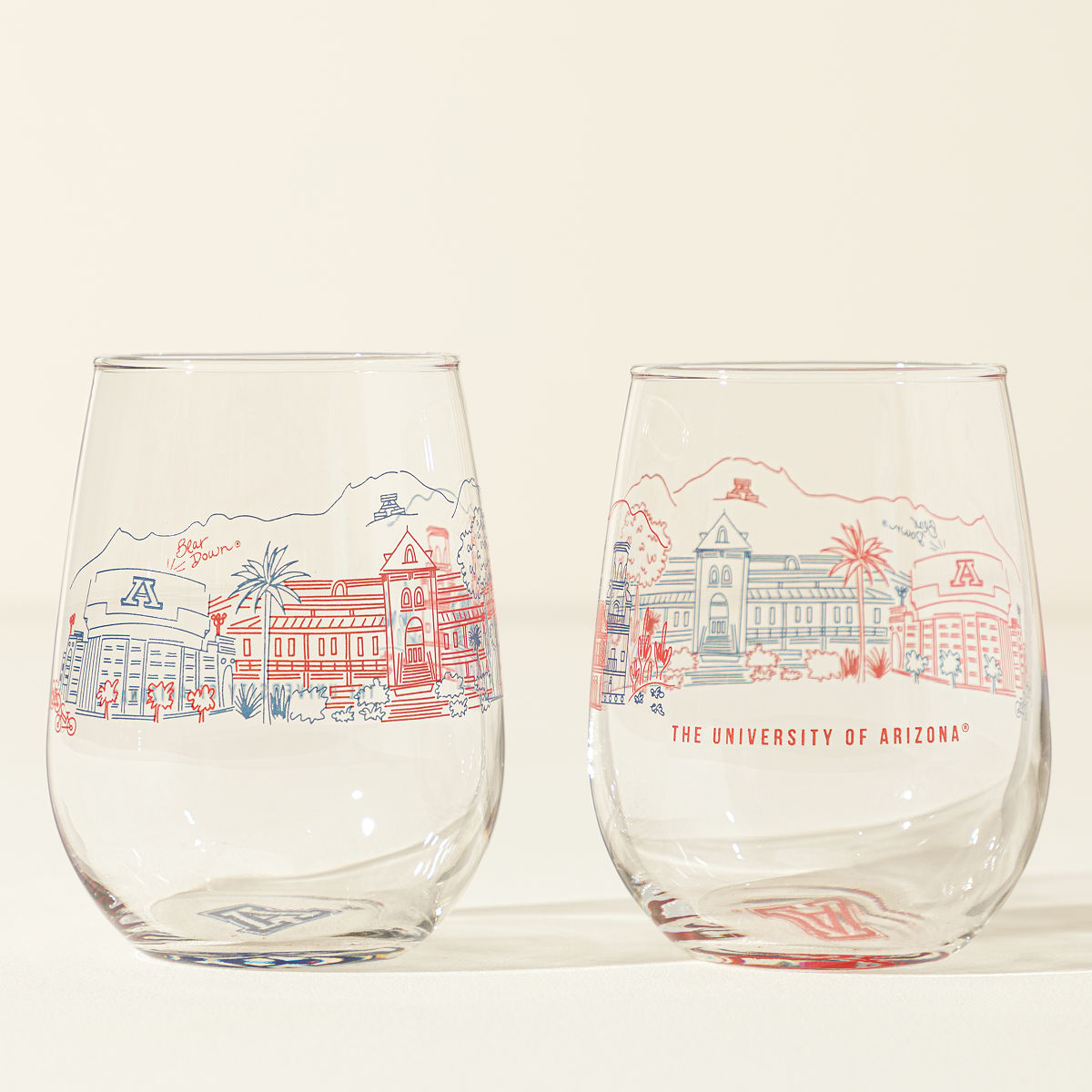 College Cityscape Wine Glasses - Set of 2 - University of Arizona