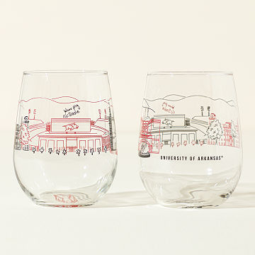 College Cityscape Wine Glasses - Set of 2