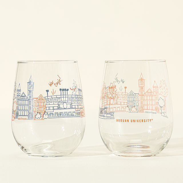College Cityscape Wine Glasses - Set of 2