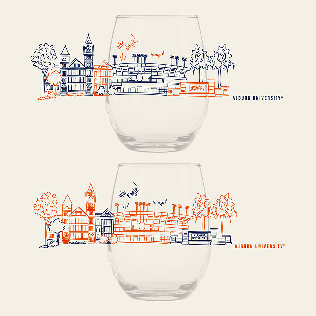 College Cityscape Wine Glasses - Set of 2