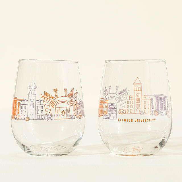 College Cityscape Wine Glasses - Set of 2