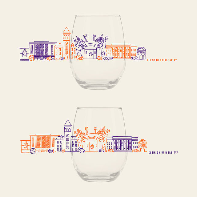 College Cityscape Wine Glasses - Set of 2
