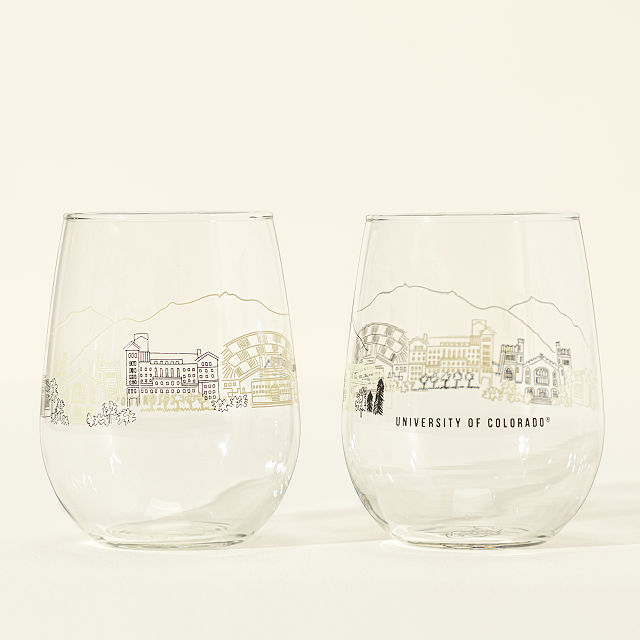 College Cityscape Wine Glasses - Set of 2