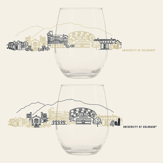 College Cityscape Wine Glasses - Set of 2